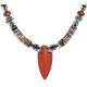 Certified Authentic Navajo .925 Sterling Silver Natural Turquoise Red Jasper Graduated Melon Shell Native American Necklace 16096