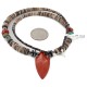 Certified Authentic Navajo .925 Sterling Silver Natural Turquoise Red Jasper Graduated Melon Shell Native American Necklace 16096