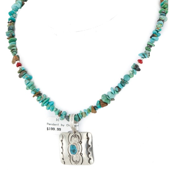 Certified Authentic Navajo Nickel Natural Turquoise Native American Necklace 12911-3-1607-71 Certified Authentic Navajo Nickel Natural Turquoise Native American Necklace 12911-3-1607-71