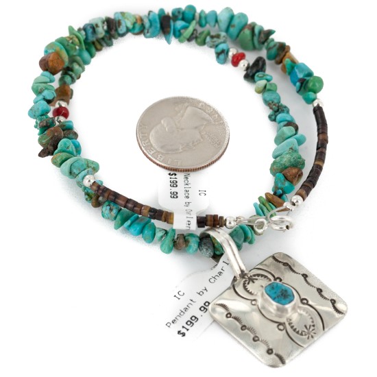 Certified Authentic Navajo Nickel Natural Turquoise Native American Necklace 12911-3-1607-71 Certified Authentic Navajo Nickel Natural Turquoise Native American Necklace 12911-3-1607-71