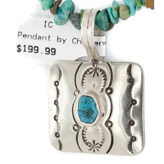 Certified Authentic Navajo Nickel Natural Turquoise Native American Necklace 12911-3-1607-71 Certified Authentic Navajo Nickel Natural Turquoise Native American Necklace 12911-3-1607-71