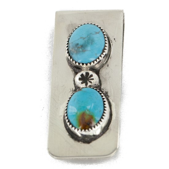 Handmade Certified Authentic Navajo Nickel and .925 Sterling Silver Natural Turquoise Native American Money Clip 11240-2 Handmade Certified Authentic Navajo Nickel and .925 Sterling Silver Natural Turquoise Native American Money Clip 11240-2