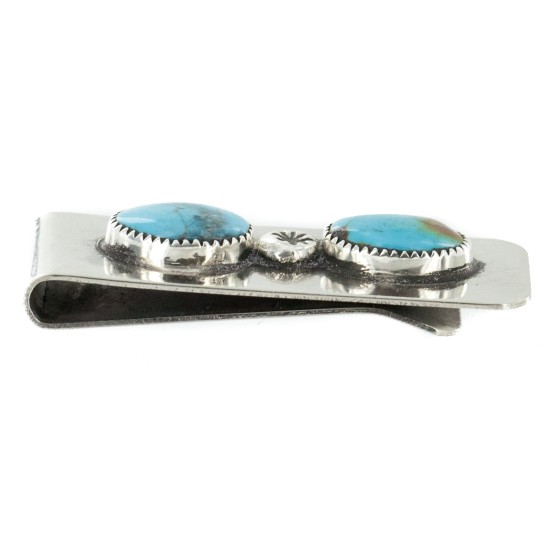 Handmade Certified Authentic Navajo Nickel and .925 Sterling Silver Natural Turquoise Native American Money Clip 11240-2 Handmade Certified Authentic Navajo Nickel and .925 Sterling Silver Natural Turquoise Native American Money Clip 11240-2