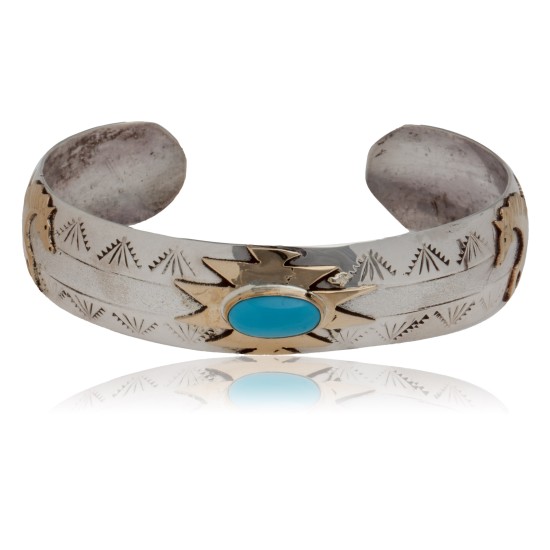 12kt Gold Filled and .925 Sterling Silver Handmade Bear Paw Certified Authentic Navajo Turquoise Native American Bracelet 390770994832