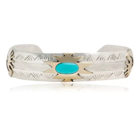 12kt Gold Filled and .925 Sterling Silver Handmade Kokopelli Certified Authentic Navajo Turquoise Native American Bracelet 390800679712