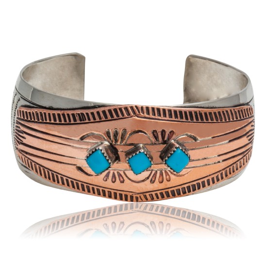 Handmade Certified Authentic Navajo Pure Nickel and Copper Native American Bracelet Natural Turquoise 12844-1