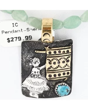 12kt Gold Filled .925 Sterling Silver Handmade Certified Authentic Navajo LADY WEAVING RUG Turquoise Native American Necklace 371013334912