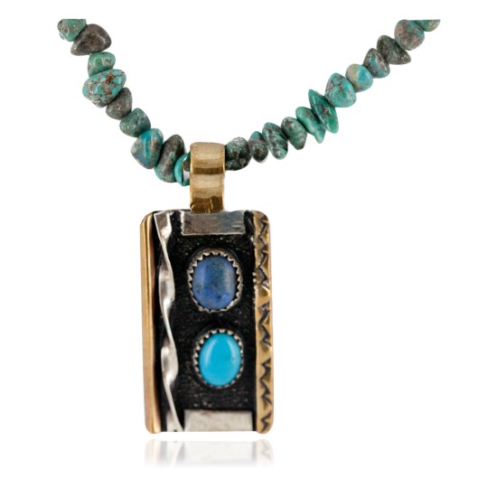 12kt Gold Filled .925 Sterling Silver Handmade Certified Authentic Navajo White and Turquoise Lapis Native American Necklace 24150-15956-3