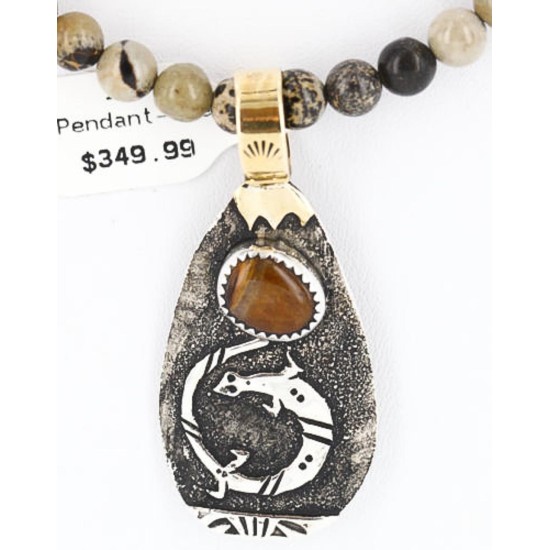 12kt Gold Filled .925 Sterling Silver Handmade Gecko Certified Authentic Navajo Tigers Eye Native American Necklace 390824760485