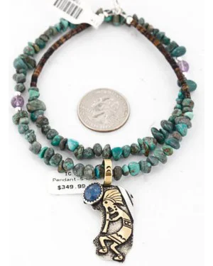 12kt Gold Filled .925 Sterling Silver Handmade KOKOPELLI Certified Authentic Navajo Denim Lapis Native American Necklace 390836053565