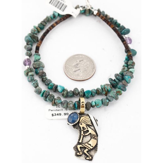 12kt Gold Filled .925 Sterling Silver Handmade KOKOPELLI Certified Authentic Navajo Denim Lapis Native American Necklace 390836053565