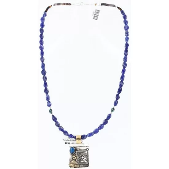 12kt Gold Filled .925 Sterling Silver Handmade NAVAJO LADY WEAVING RUG Certified Authentic Turquoise Native American Necklace 371010713055