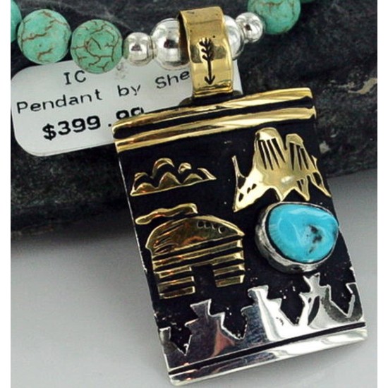 12kt Gold Filled .925 Sterling Silver Handmade Storyteller Certified Authentic Navajo Turquoise Native American Necklace 370900659628