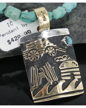 12kt Gold Filled .925 Sterling Silver Handmade Storyteller Certified Authentic Navajo Turquoise Native American Necklace 370912923933