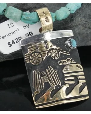 12kt Gold Filled .925 Sterling Silver Handmade Storyteller Certified Authentic Navajo Turquoise Native American Necklace 370912923933