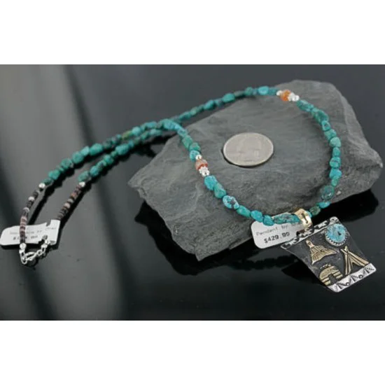 12kt Gold Filled .925 Sterling Silver Handmade Storyteller Certified Authentic Navajo Turquoise Native American Necklace 370919269058