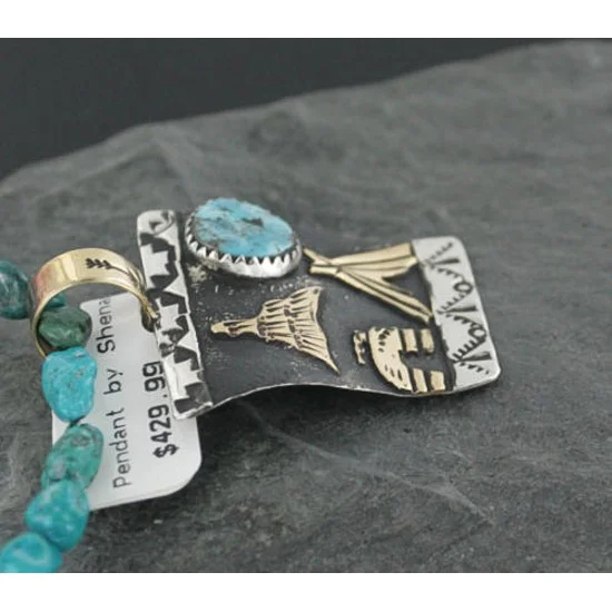 12kt Gold Filled .925 Sterling Silver Handmade Storyteller Certified Authentic Navajo Turquoise Native American Necklace 370919269058