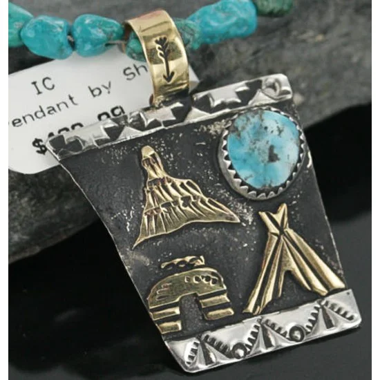12kt Gold Filled .925 Sterling Silver Handmade Storyteller Certified Authentic Navajo Turquoise Native American Necklace 370919269058