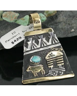12kt Gold Filled .925 Sterling Silver Handmade Storyteller Certified Authentic Navajo Turquoise Native American Necklace 370923247830