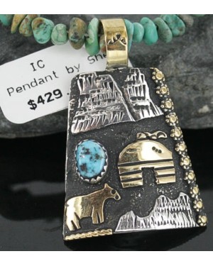 12kt Gold Filled .925 Sterling Silver Handmade Storyteller Certified Authentic Navajo Turquoise Native American Necklace 370923404784