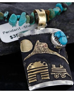 12kt Gold Filled .925 Sterling Silver Handmade Storyteller Certified Authentic Navajo Turquoise Native American Necklace 370986814310