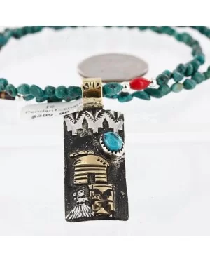 12kt Gold Filled .925 Sterling Silver Handmade Storyteller Certified Authentic Navajo Turquoise Native American Necklace 370996122697
