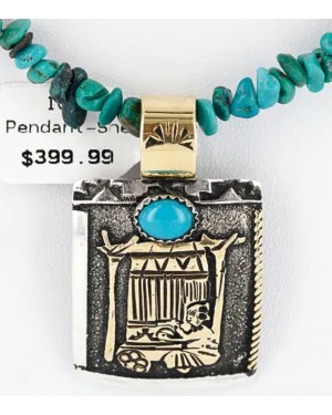 12kt Gold Filled .925 Sterling Silver Handmade Storyteller Certified Authentic Navajo Turquoise Native American Necklace 371034434948
