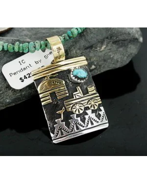 12kt Gold Filled .925 Sterling Silver Handmade Storyteller Certified Authentic Navajo Turquoise Native American Necklace 390661125180