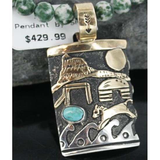 12kt Gold Filled .925 Sterling Silver Handmade Storyteller Certified Authentic Navajo Turquoise Native American Necklace 390671170260