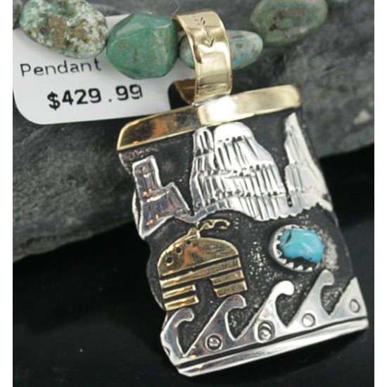 12kt Gold Filled .925 Sterling Silver Handmade Storyteller Certified Authentic Navajo Turquoise Native American Necklace 390674055440