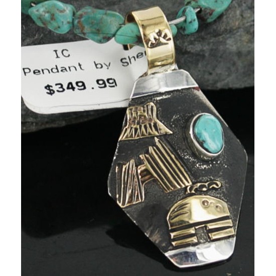 12kt Gold Filled .925 Sterling Silver Handmade Storyteller Certified Authentic Navajo Turquoise Native American Necklace 390678508560