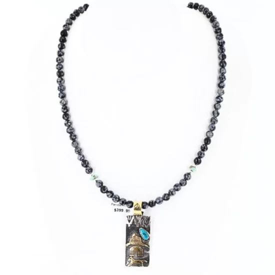 12kt Gold Filled .925 Sterling Silver Handmade Storyteller Certified Authentic Navajo Turquoise Native American Necklace 390755475576