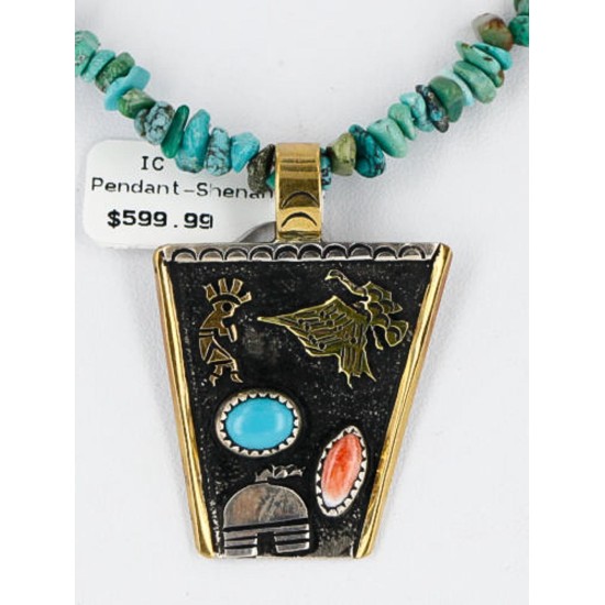 12kt Gold Filled .925 Sterling Silver Handmade Storyteller Certified Authentic Navajo Turquoise Native American Necklace 390839950455