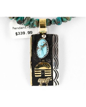12kt Gold Filled .925 Sterling Silver Handmade Storyteller Certified Authentic Navajo Turquoise Native American Necklace 390842296615