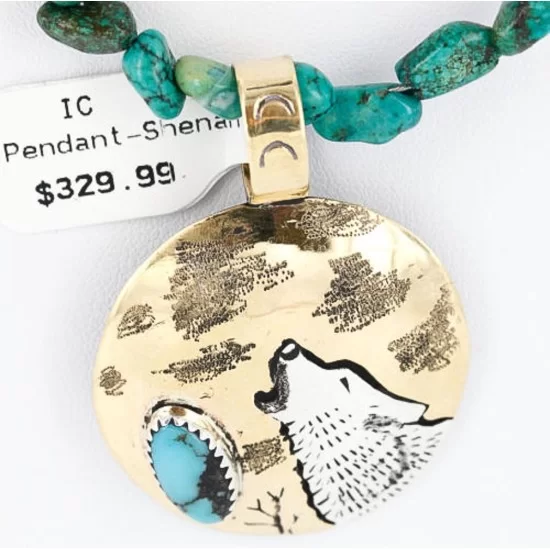 12kt Gold Filled .925 Sterling Silver Handmade Wolf and FULL Moon Certified Authentic Navajo Turquoise Native American Necklace 371013403470 12kt Gold Filled .925 Sterling Silver Handmade Wolf and FULL Moon Certified Authentic Navajo Turquoise Native American Necklace 371013403470