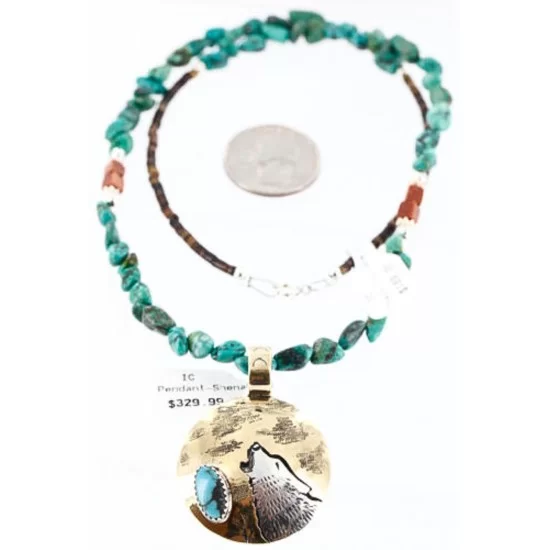 12kt Gold Filled .925 Sterling Silver Handmade Wolf and FULL Moon Certified Authentic Navajo Turquoise Native American Necklace 371013403470 12kt Gold Filled .925 Sterling Silver Handmade Wolf and FULL Moon Certified Authentic Navajo Turquoise Native American Necklace 371013403470