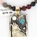 12kt Gold Filled .925 Sterling Silver Handmade Wolf and Moon Certified Authentic Navajo Turquoise Native American Necklace 371044586373