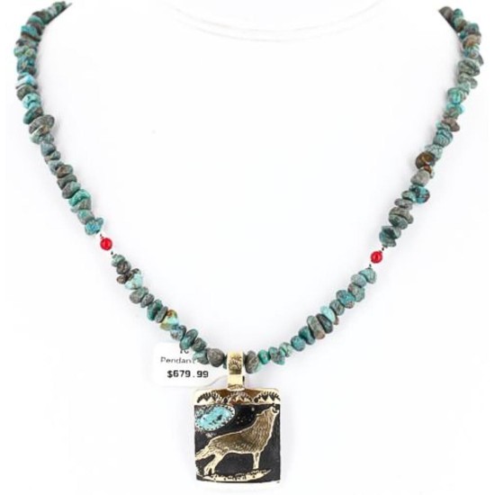 12kt Gold Filled .925 Sterling Silver Handmade Wolf Certified Authentic Navajo Turquoise Native American Necklace 371049319274 12kt Gold Filled .925 Sterling Silver Handmade Wolf Certified Authentic Navajo Turquoise Native American Necklace 371049319274