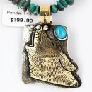 12kt Gold Filled .925 Sterling Silver Handmade Wolf Head Certified Authentic Navajo Turquoise Native American Necklace 371060408319