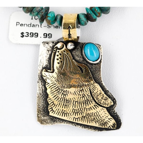 12kt Gold Filled .925 Sterling Silver Handmade Wolf Head Certified Authentic Navajo Turquoise Native American Necklace 371060408319