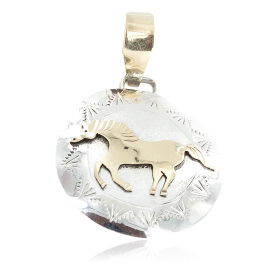 12kt Gold Filled .925 Sterling Silver Horse Handmade Certified Authentic Navajo Native American Pendant 17022