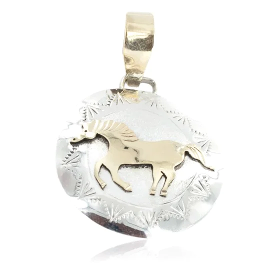 12kt Gold Filled .925 Sterling Silver Horse Handmade Certified Authentic Navajo Native American Pendant 17022 12kt Gold Filled .925 Sterling Silver Horse Handmade Certified Authentic Navajo Native American Pendant 17022