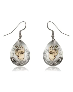 12kt Gold Filled and .925 Sterling Silver Bear Paw and Sun Handmade Certified Authentic Navajo Native American Dangle Earrings 24469 12kt Gold Filled and .925 Sterling Silver Bear Paw and Sun Handmade Certified Authentic Navajo Native American Dangle Earrings 24469