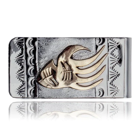 12kt Gold Filled and .925 Sterling Silver Bear Paw Handmade Certified Authentic Navajo Native American Money Clip 11256 12kt Gold Filled and .925 Sterling Silver Bear Paw Handmade Certified Authentic Navajo Native American Money Clip 11256