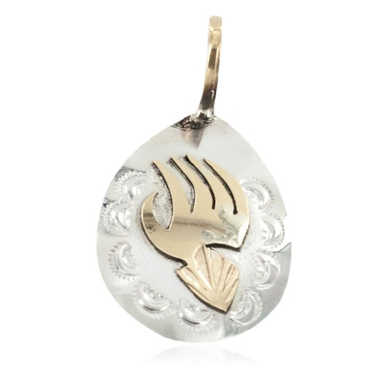 12kt Gold Filled and .925 Sterling Silver Bear Paw Handmade Certified Authentic Navajo Native American Pendant 24477