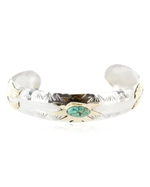 12kt Gold Filled and .925 Sterling Silver Certified Authentic Eagle Handmade Navajo Natural Spiderweb Turquoise Native American Bracelet 12972-2