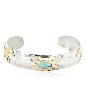 12kt Gold Filled and .925 Sterling Silver Certified Authentic Horse Handmade Navajo Natural Leadville Turquoise Native American Bracelet 12969-1