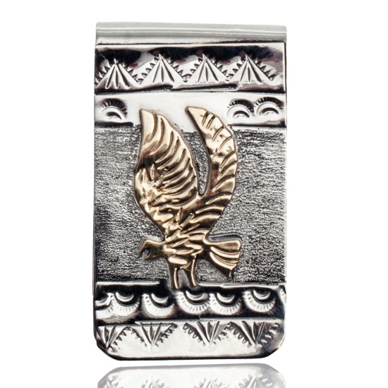 12kt Gold Filled and .925 Sterling Silver Eagle Handmade Certified Authentic Navajo Native American Money Clip 11258