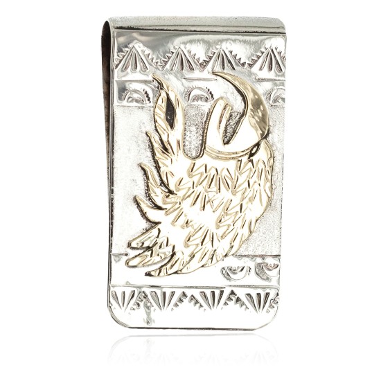 12kt Gold Filled and .925 Sterling Silver Eagle Head Mountain Handmade Certified Authentic Navajo Native American Money Clip 11261-2 All Products NB151219000406 11261-2 (by LomaSiiva)