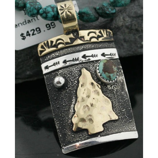 12kt Gold Filled and .925 Sterling Silver Handmade Arrow Certified Authentic Navajo Turquoise Native American Necklace 370989696077